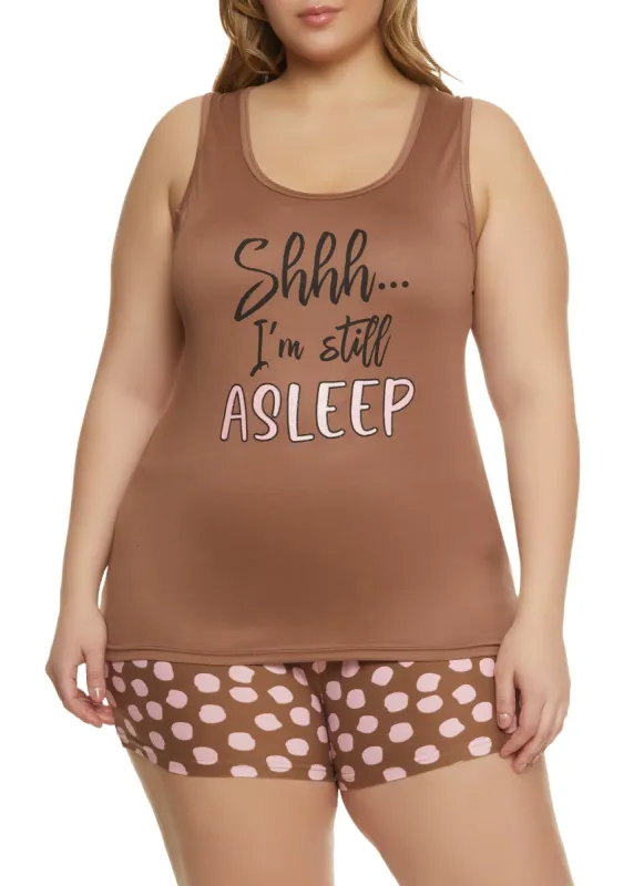 Plus Size Still Asleep Graphic Pajama Tank Top and Shorts sold by Rainbow