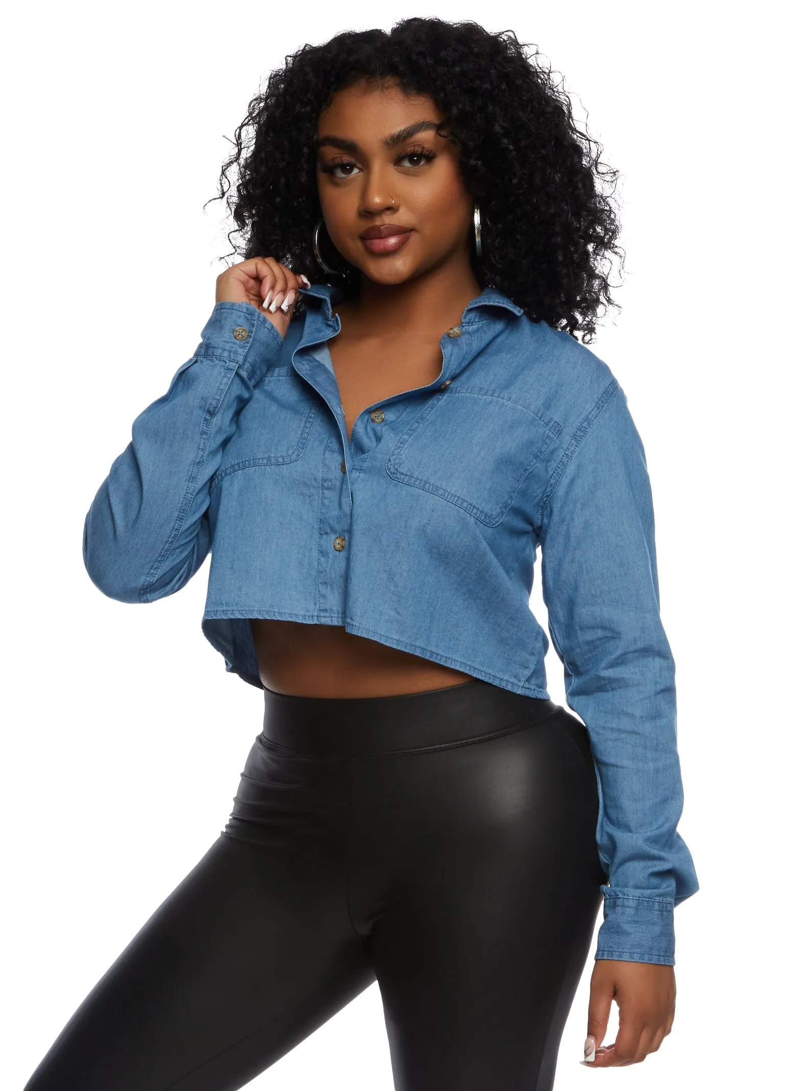 Denim Cropped Shirt sold by Rainbow product image thumbnail 2