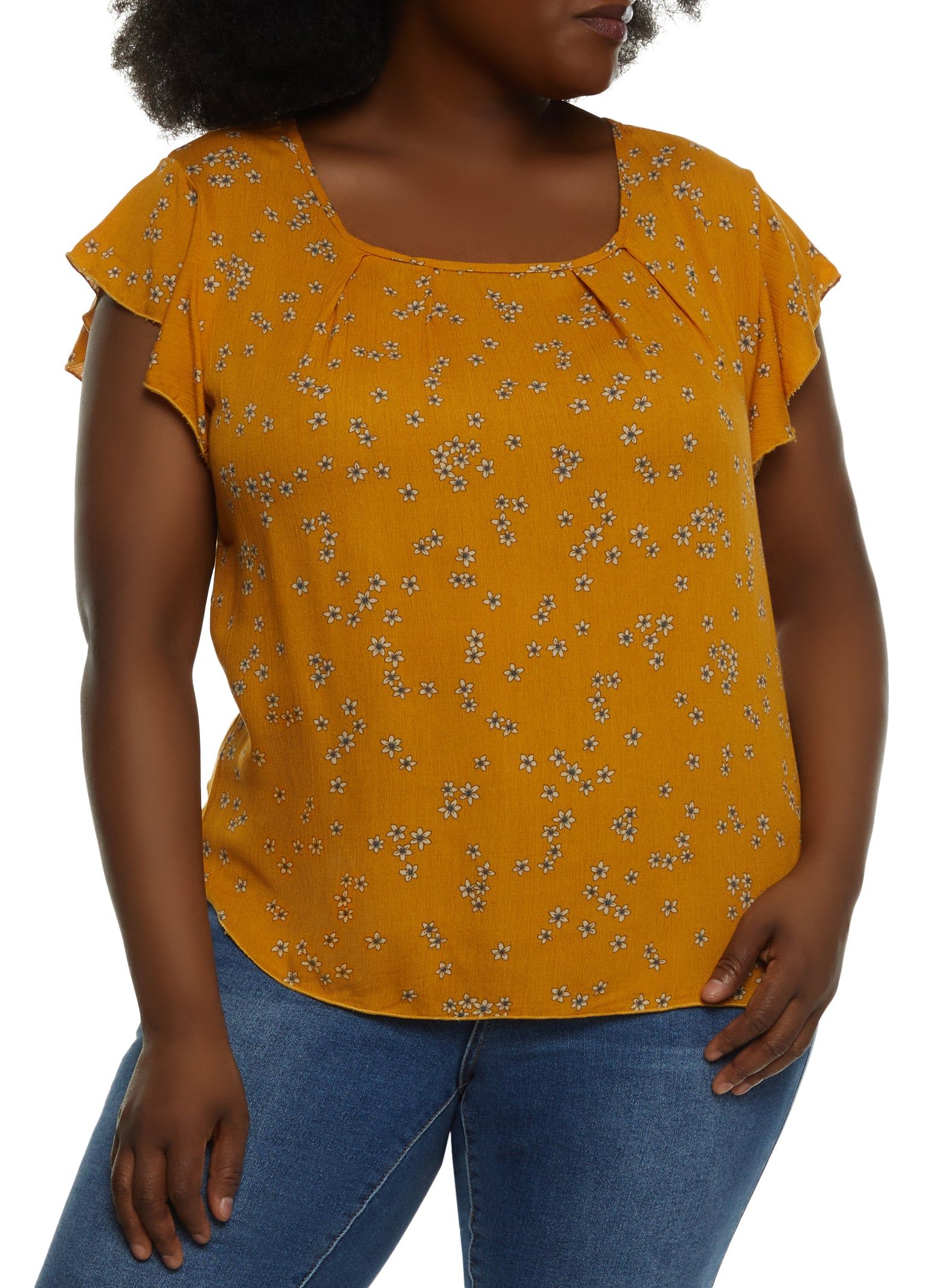 Plus Size Floral Flutter Sleeve Tie Back Blouse sold by Rainbow