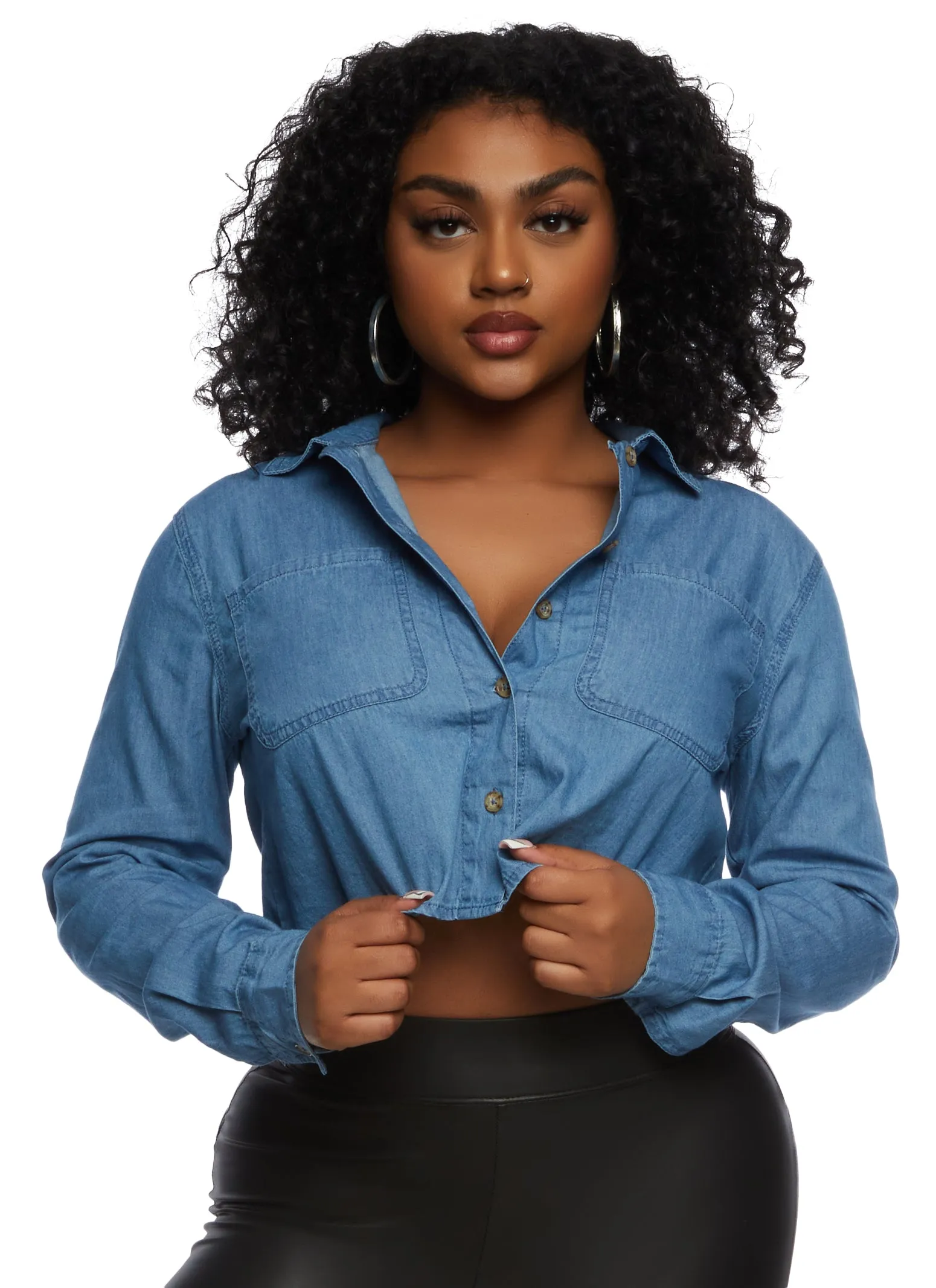Denim Cropped Shirt sold by Rainbow