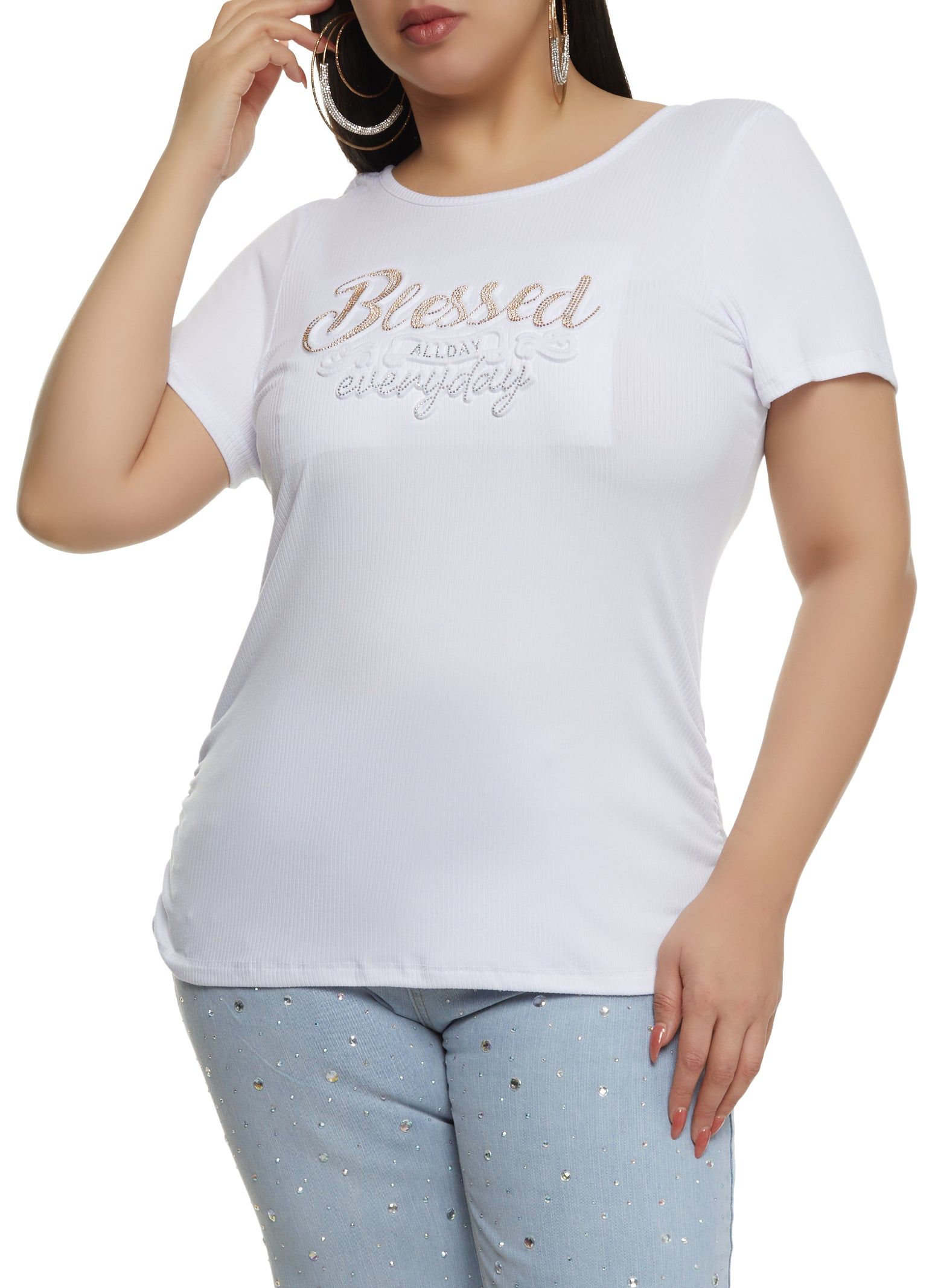 Plus Size Blessed All Day Everyday Rhinestone Embossed Tee sold by Rainbow