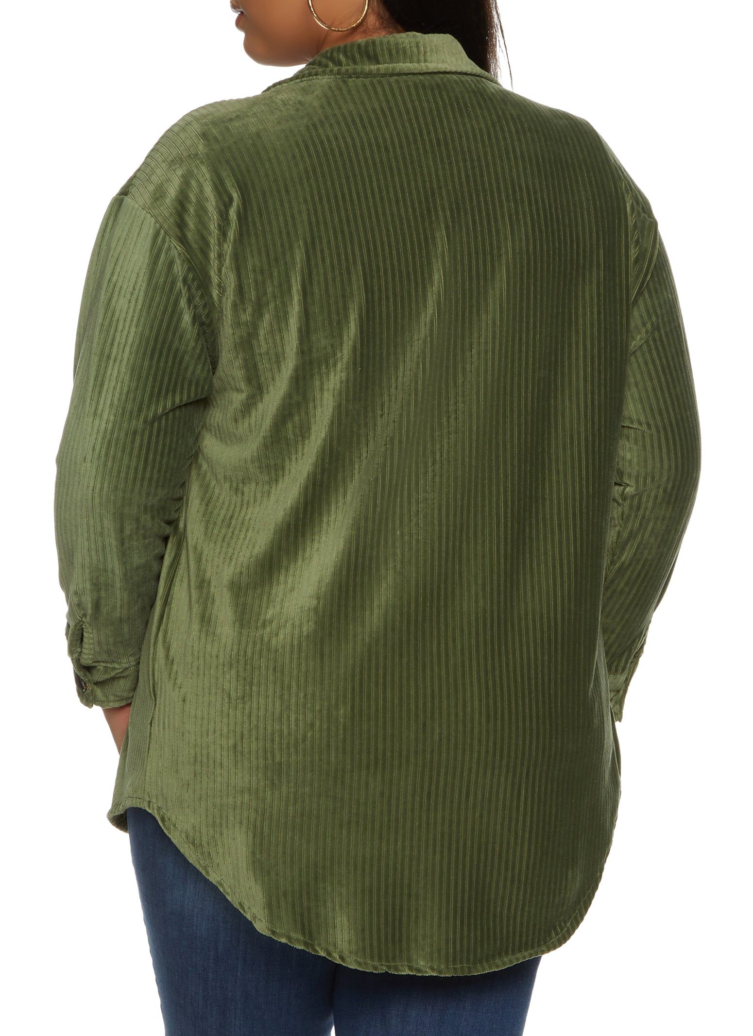 Plus Size Ribbed Knit Velour Button Front Shirt sold by Rainbow product image thumbnail 2