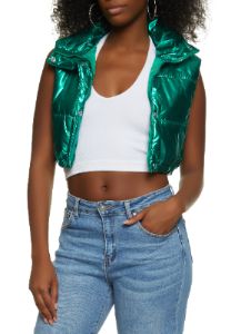 Metallic Cropped Puffer Vest sold by Rainbow