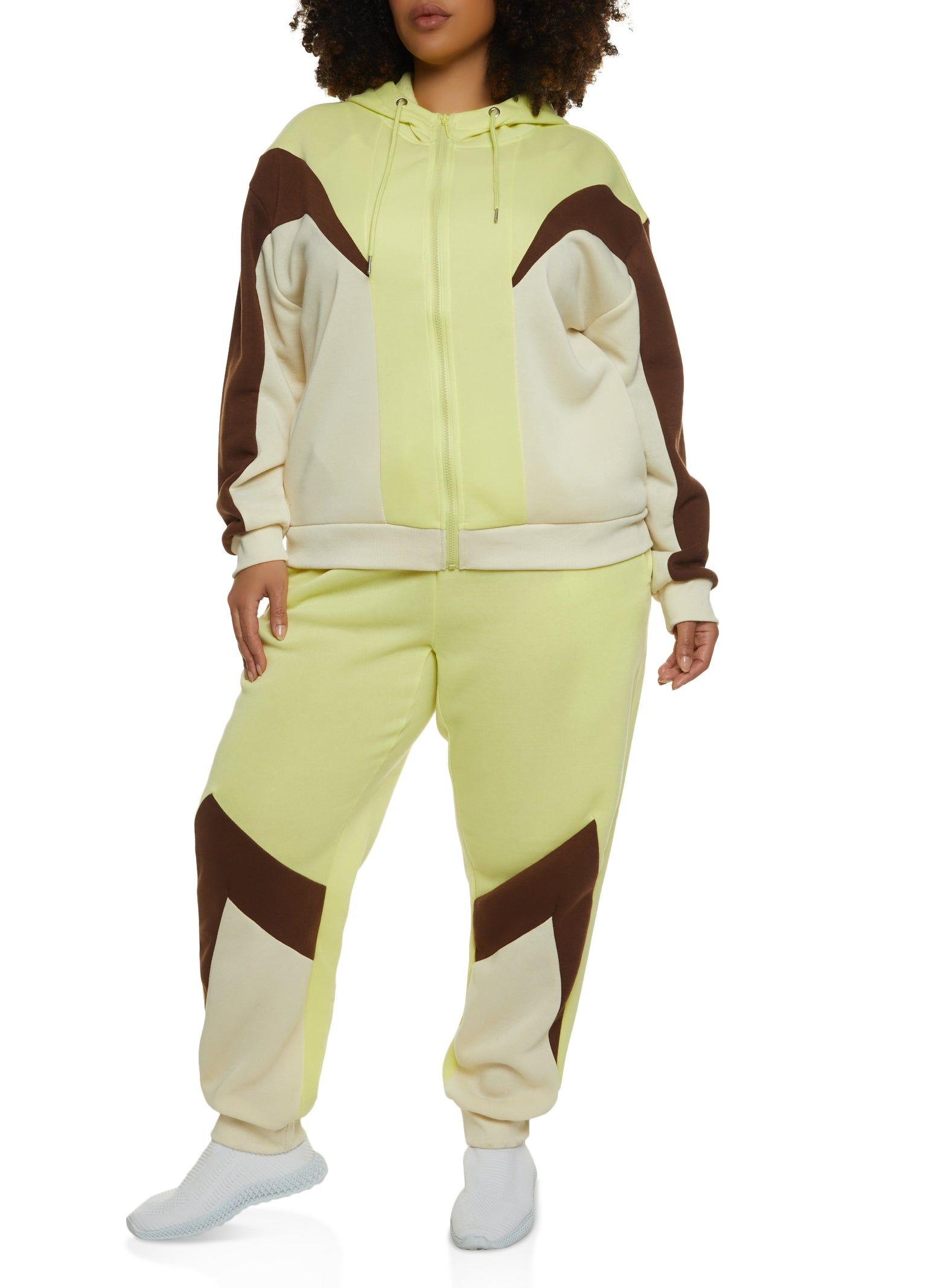 Plus Size Color Blocked Zip Front Hooded Sweatshirt sold by Rainbow product image thumbnail 2