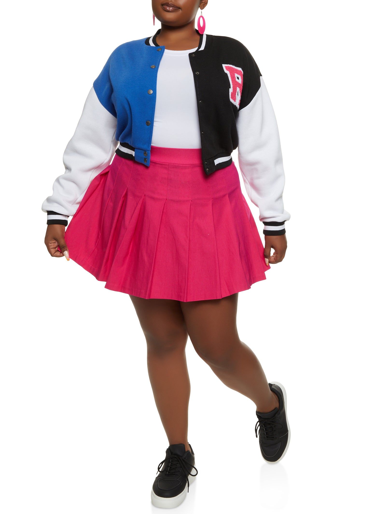Plus Size Color Blocked Cropped Letterman Jacket sold by Rainbow product image thumbnail 2