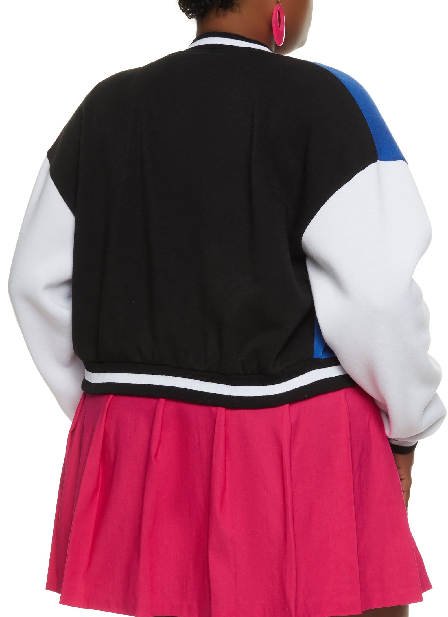 Plus Size Color Blocked Cropped Letterman Jacket sold by Rainbow product image thumbnail 3