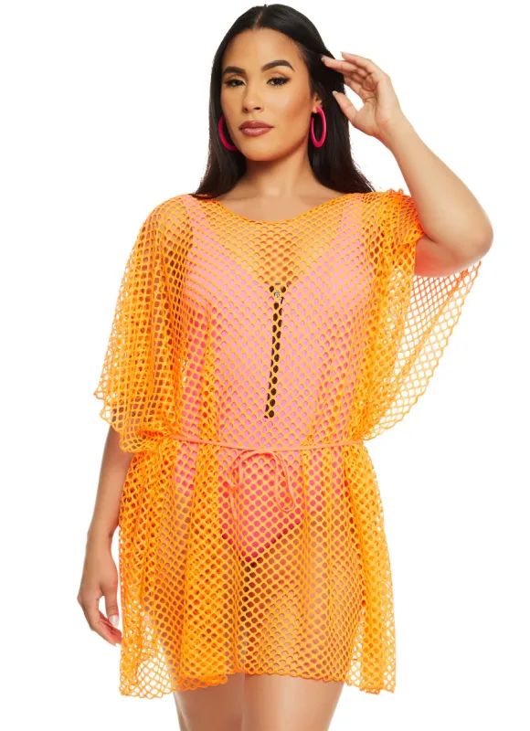 Fishnet Tie Waist Belted Cover Up Top sold by Rainbow