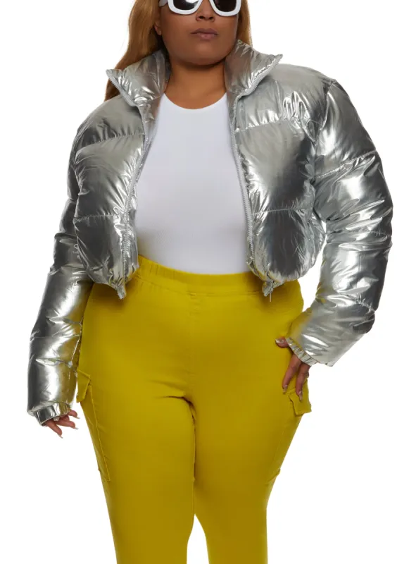 Plus Size Mock Neck Zip Front Puffer Jacket sold by Rainbow