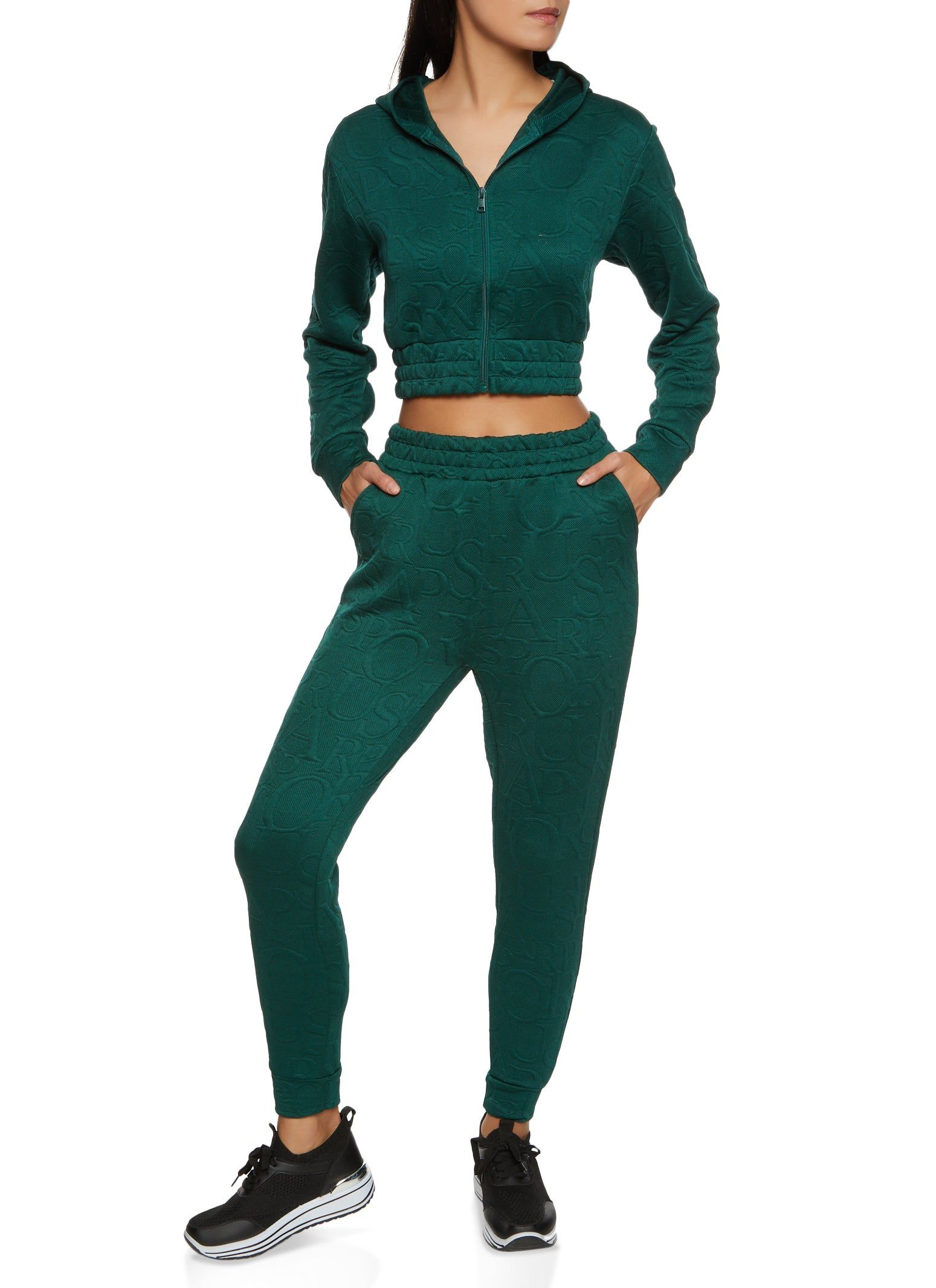 Embossed Zip Front Cropped Hoodie sold by Rainbow product image thumbnail 2