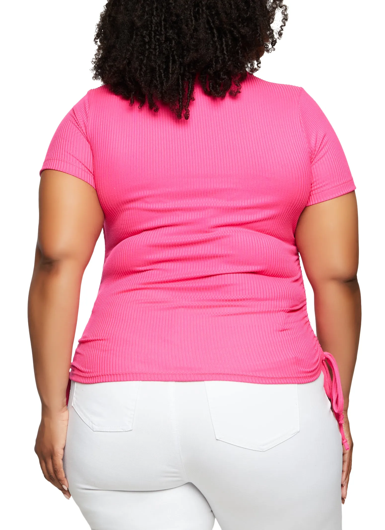 Plus Size Rib Knit Button Front Ruched Tee sold by Rainbow product image thumbnail 3
