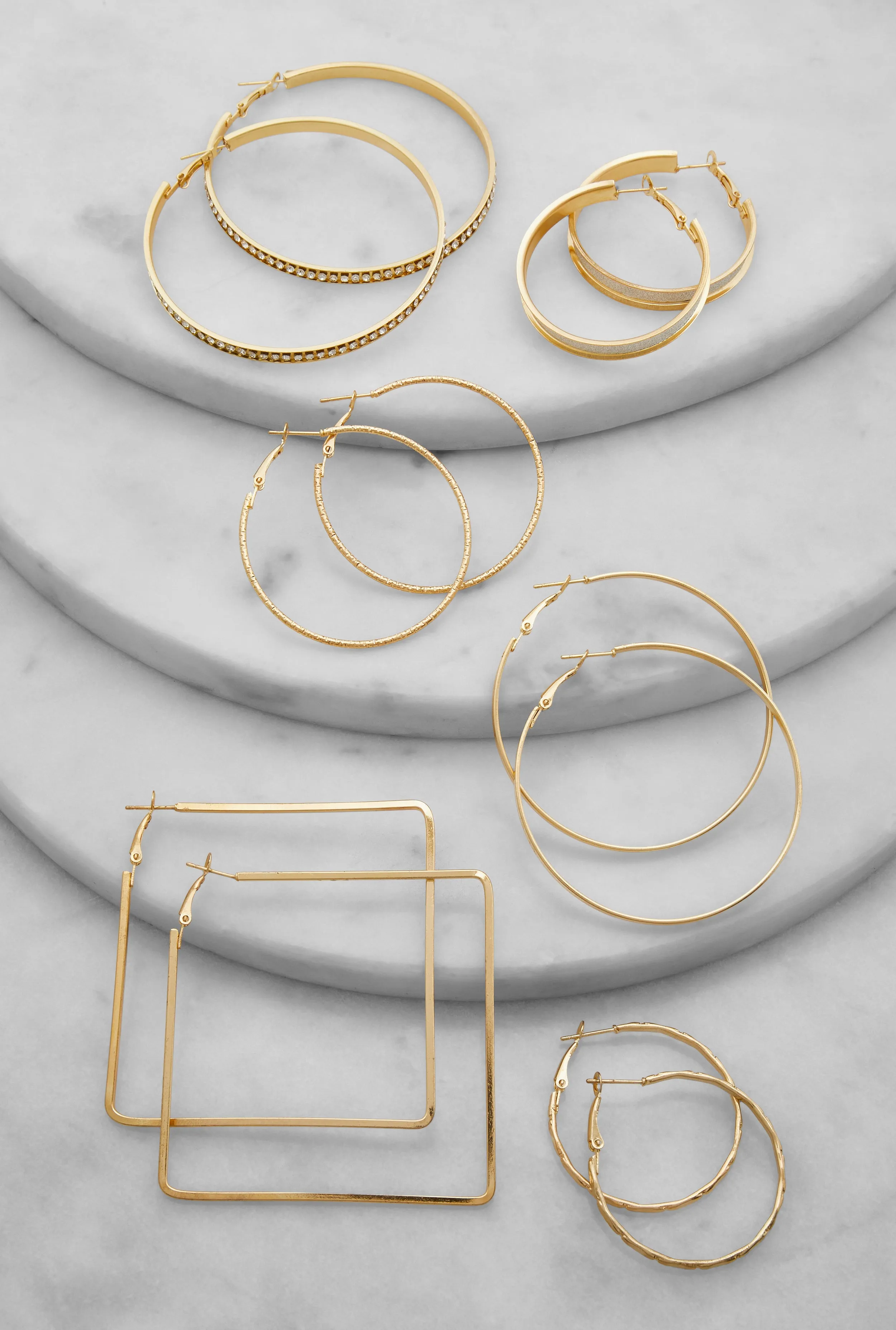 Assorted Textured Hoop Earrings Set of 6 sold by Rainbow