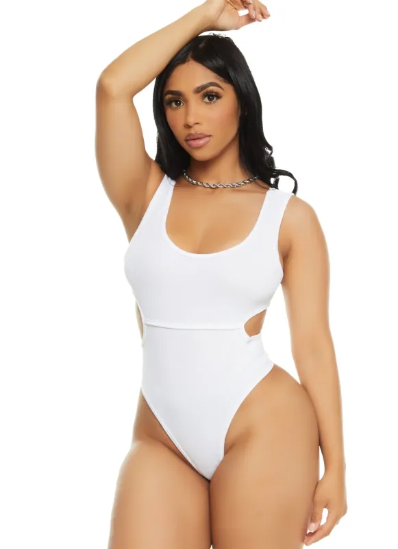 Ribbed Knit Side Cut Out Tank Bodysuit sold by Rainbow