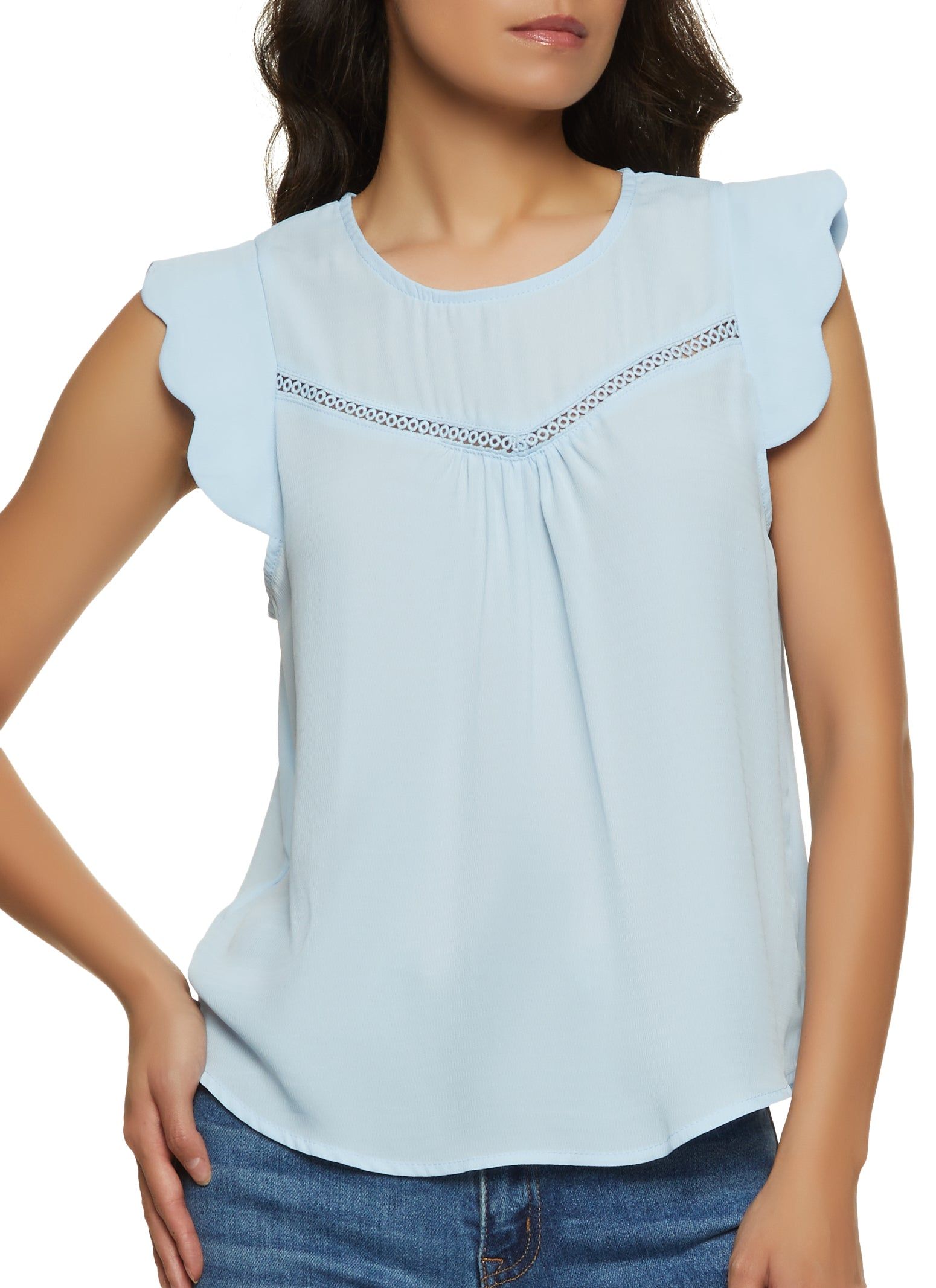 Crochet Detail Scalloped Sleeve Blouse sold by Rainbow