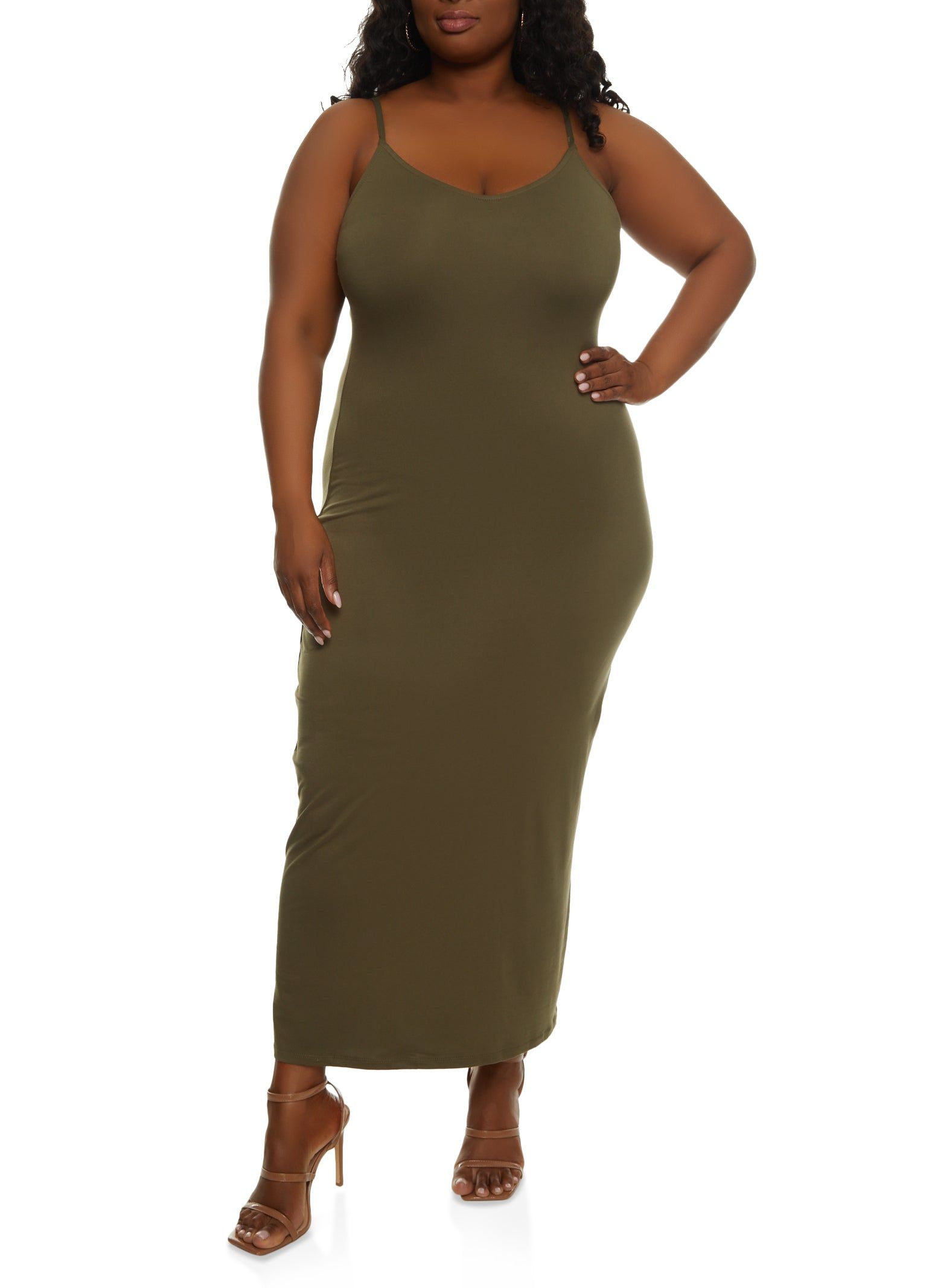 Plus Size Soft Knit V Neck Maxi Dress sold by Rainbow