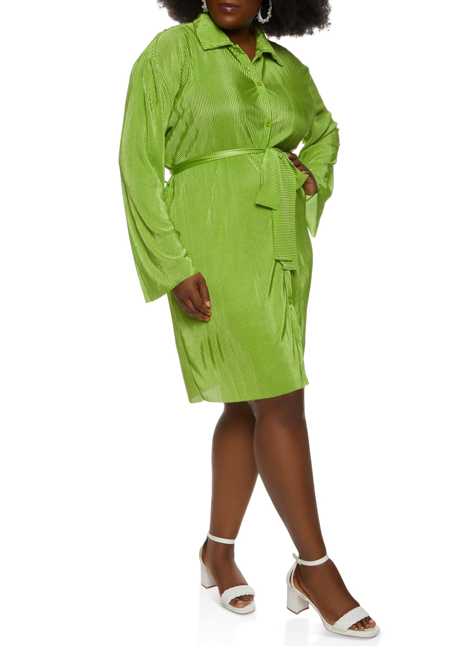 Plus Size Plisse Belted Shirt Dress sold by Rainbow product image thumbnail 2