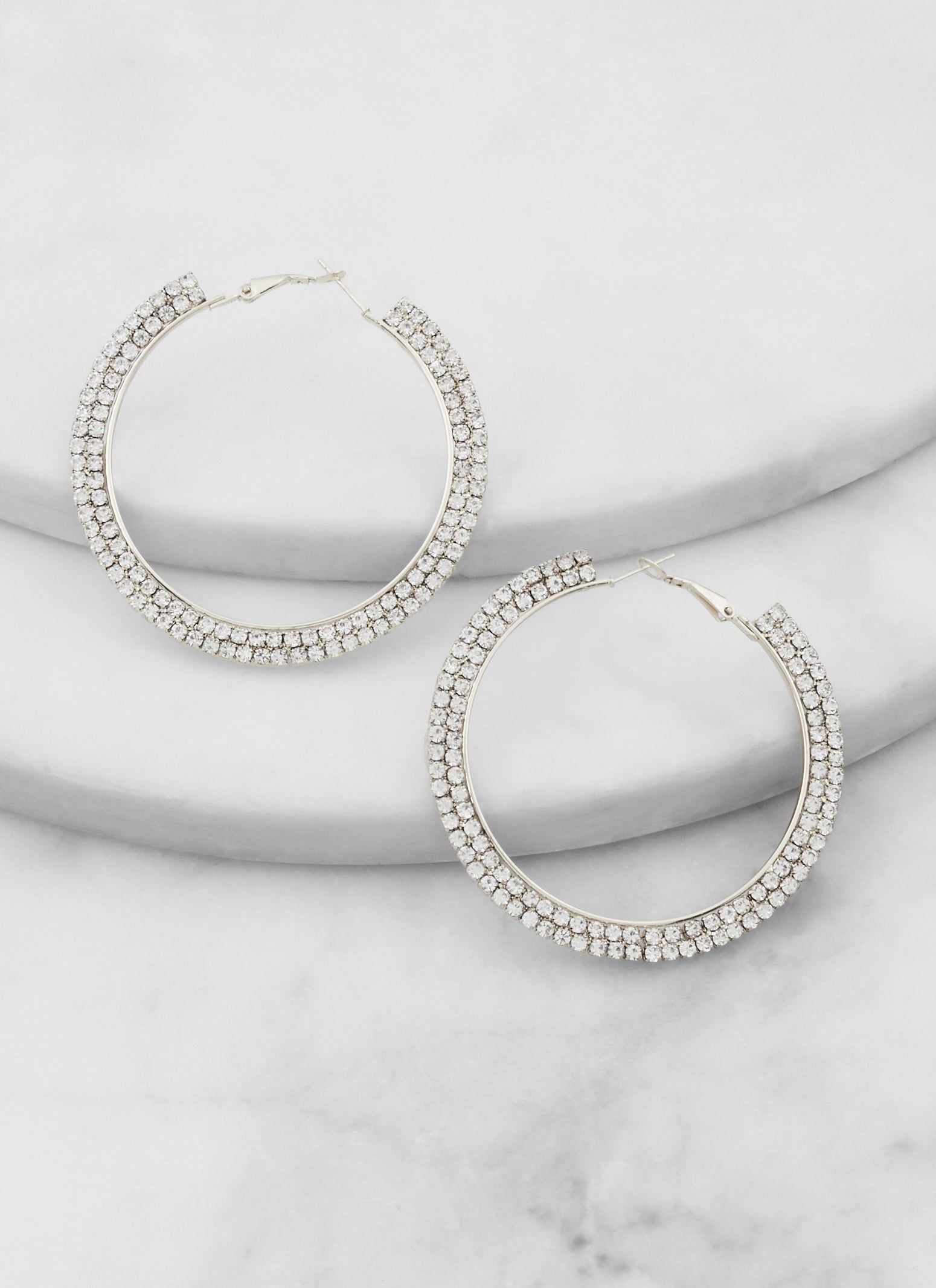 Rhinestone Double Studded Hoop Earrings sold by Rainbow product image thumbnail 2