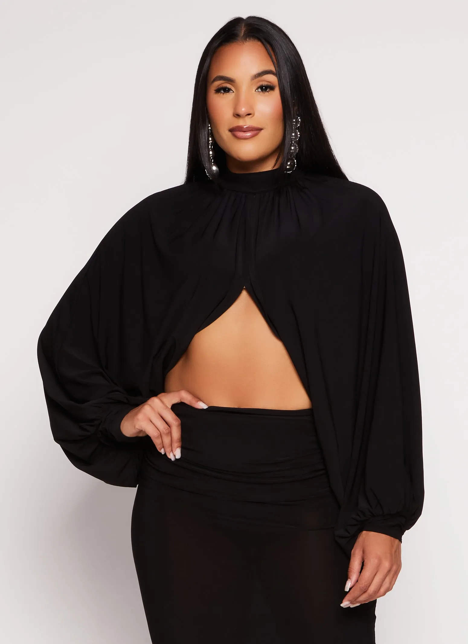 Mock Neck Tulip Hem Blouse sold by Rainbow