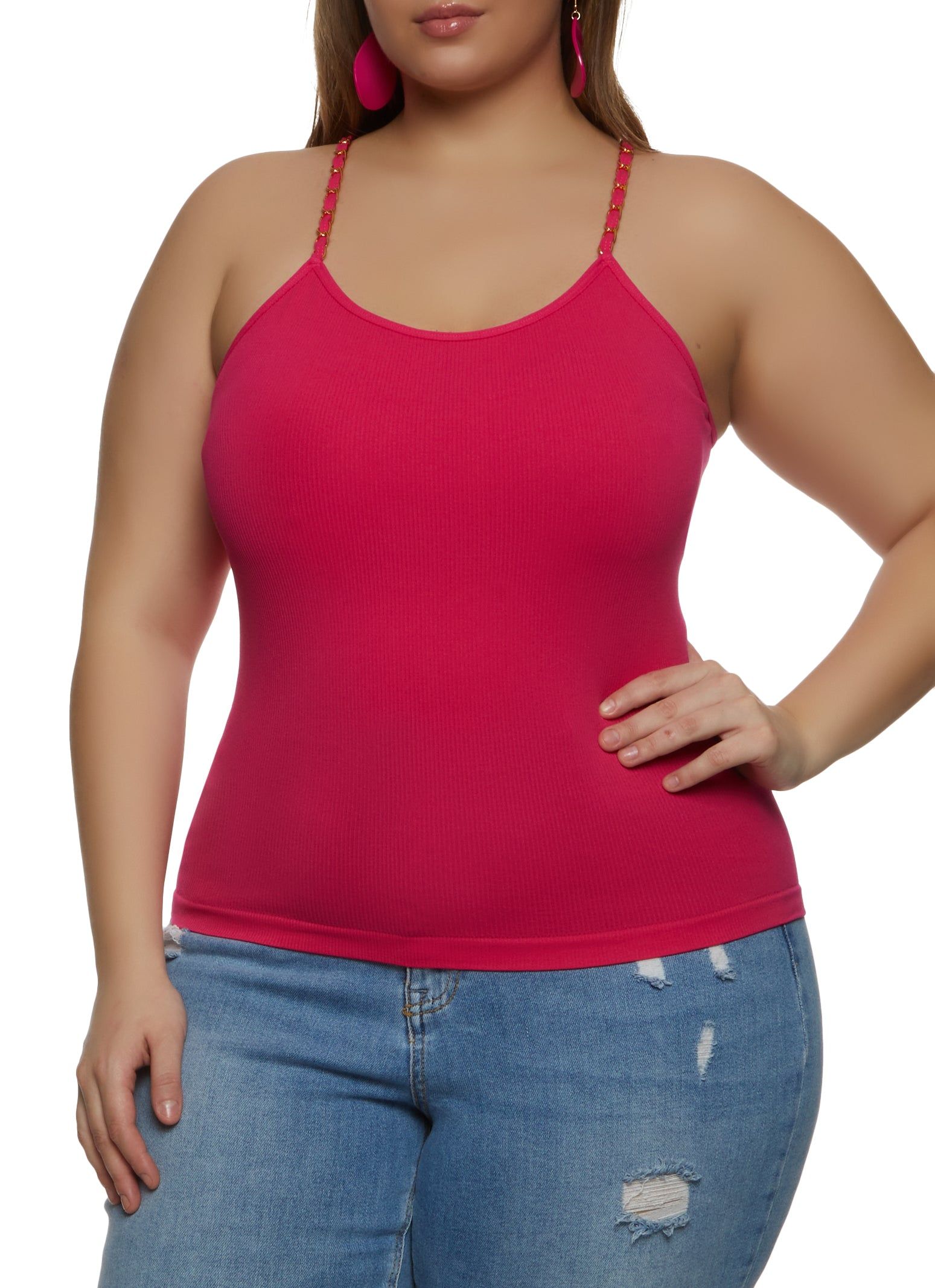 Plus Size Chain Strap Scoop Neck Cami sold by Rainbow