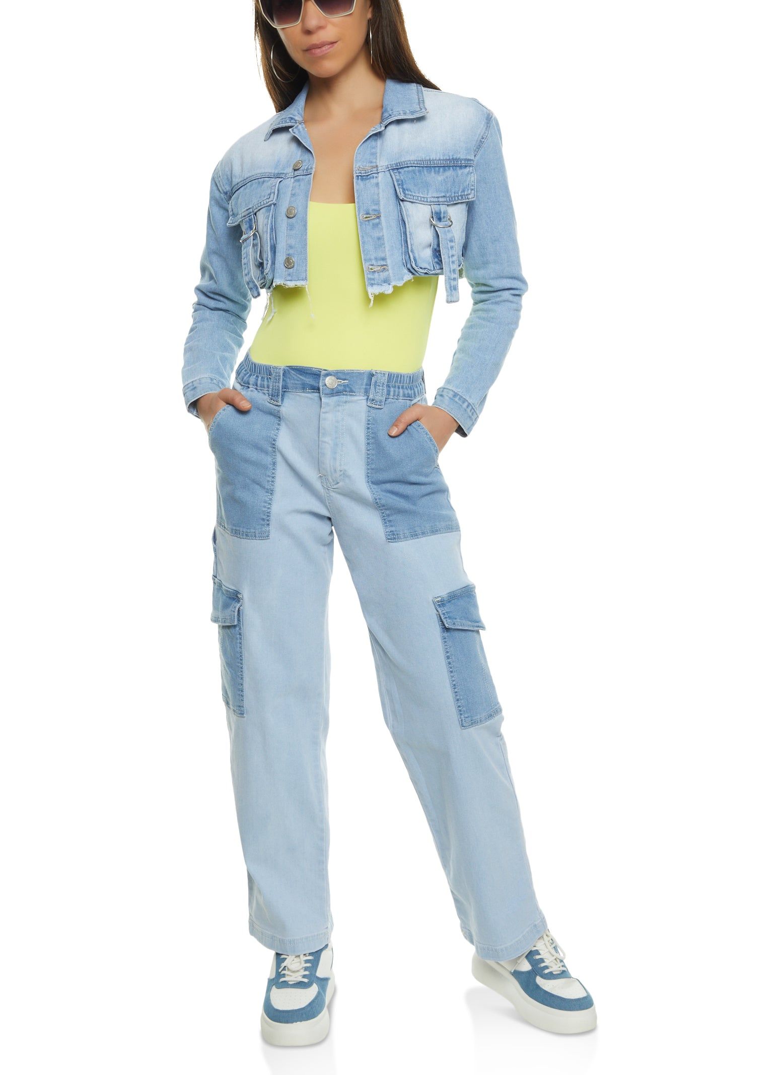 Almost Famous Cargo Pocket Cropped Jean Jacket sold by Rainbow product image thumbnail 2