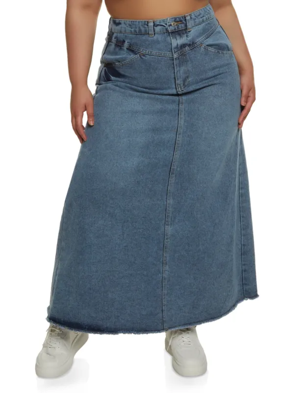 Plus Size High Waist Denim Maxi Skirt sold by Rainbow