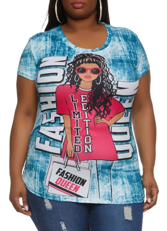 Plus Size Fashion Queen Ruched Graphic Tee sold by Rainbow