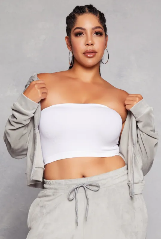 Plus Size Velour Zip Front Cropped Hoodie sold by Rainbow