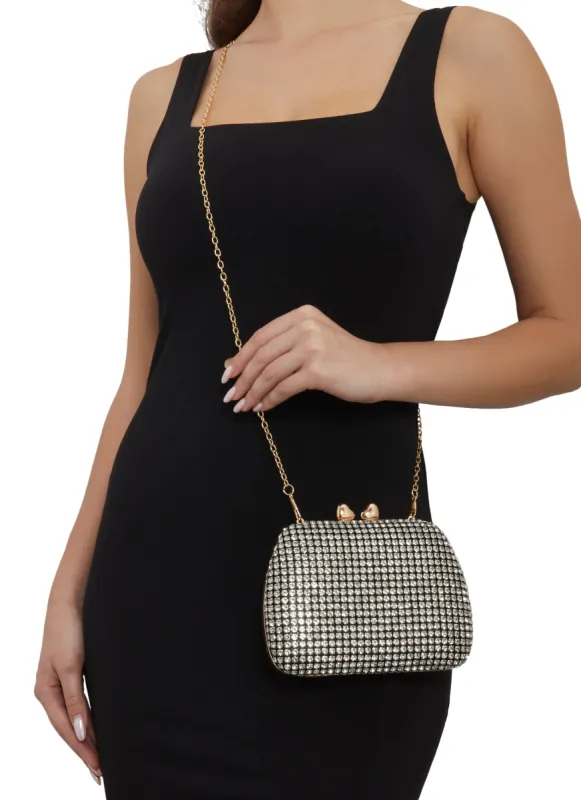 Rhinestone Studded Chain Strap Mini Crossbody Clutch sold by Rainbow