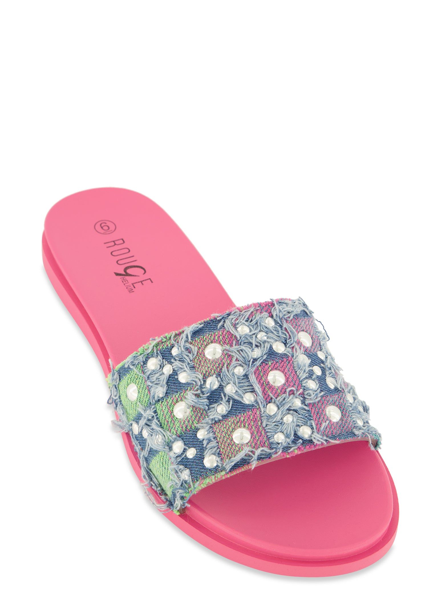 Denim Studded Band Slide Sandals sold by Rainbow