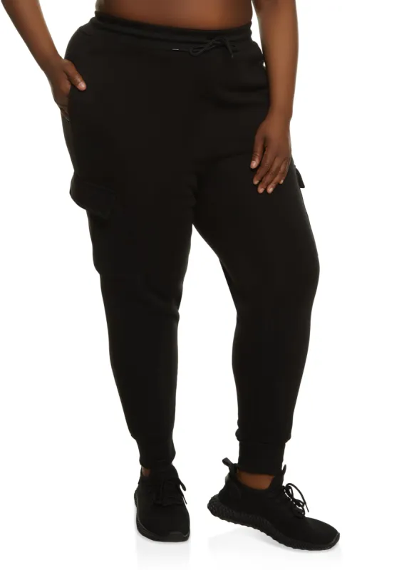Plus Size Fleece Cargo Pocket Joggers sold by Rainbow