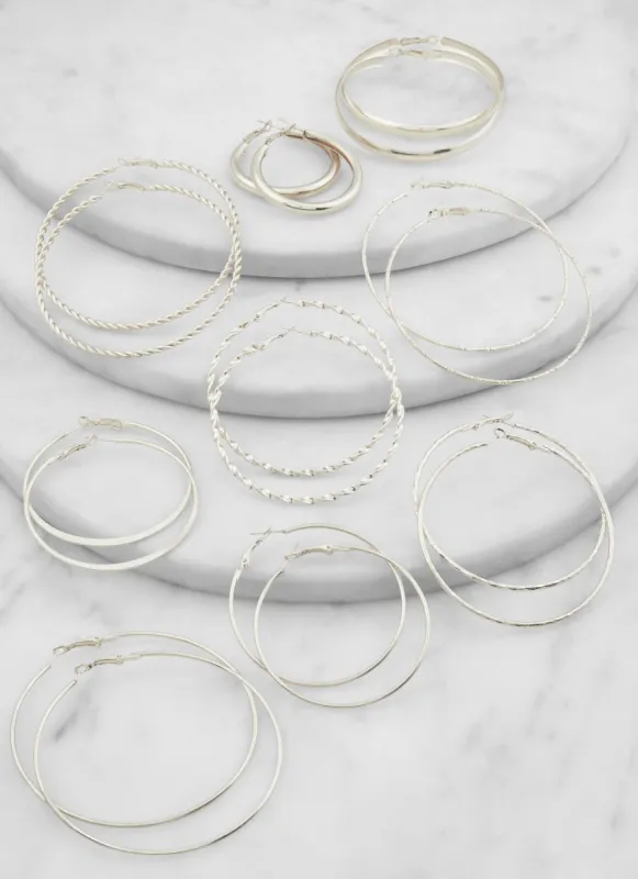 Metallic Assorted Hoop Earrings Set of 9 sold by Rainbow