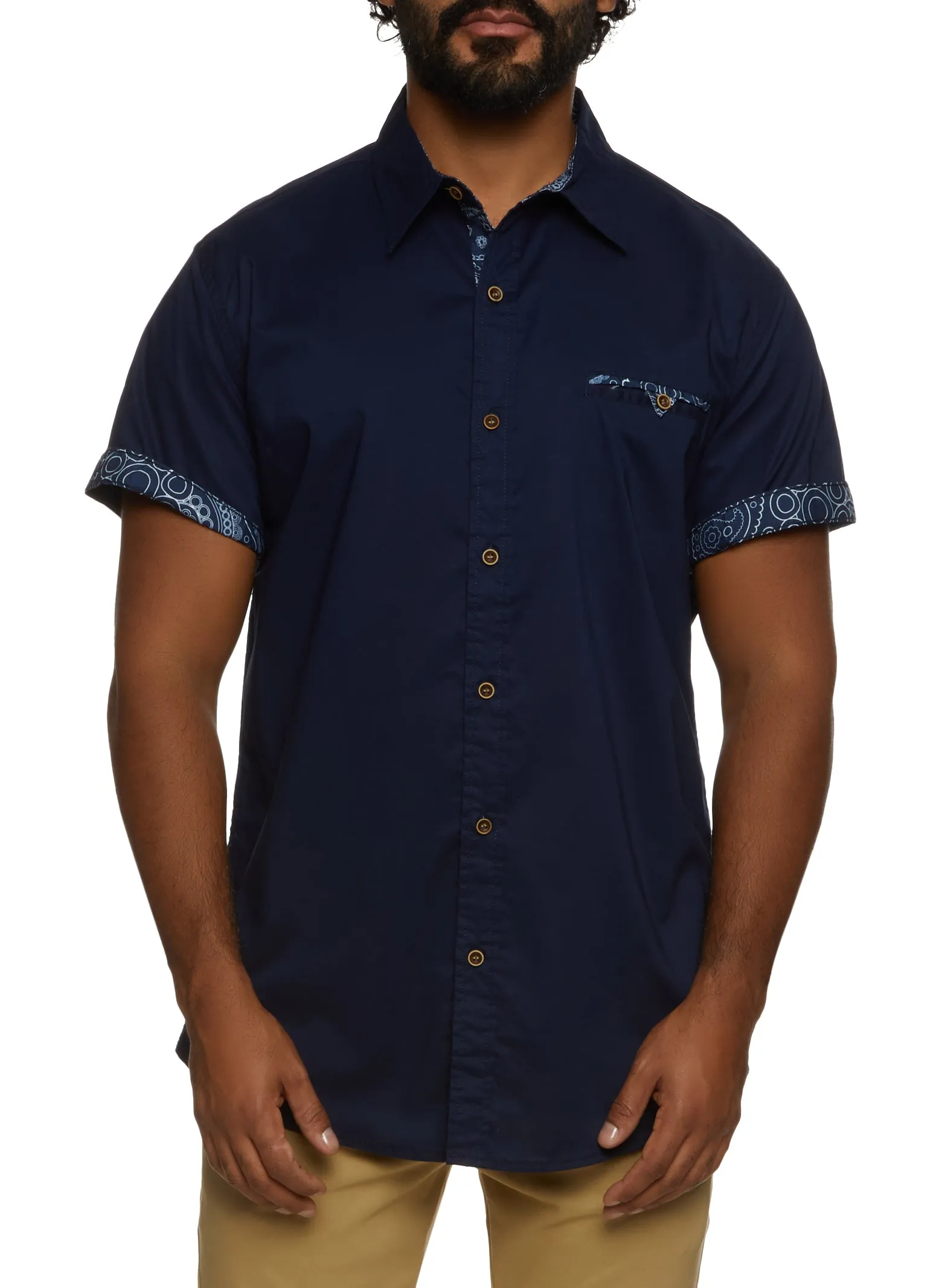 Mens Paisley Print Trim Button Down Shirt sold by Rainbow