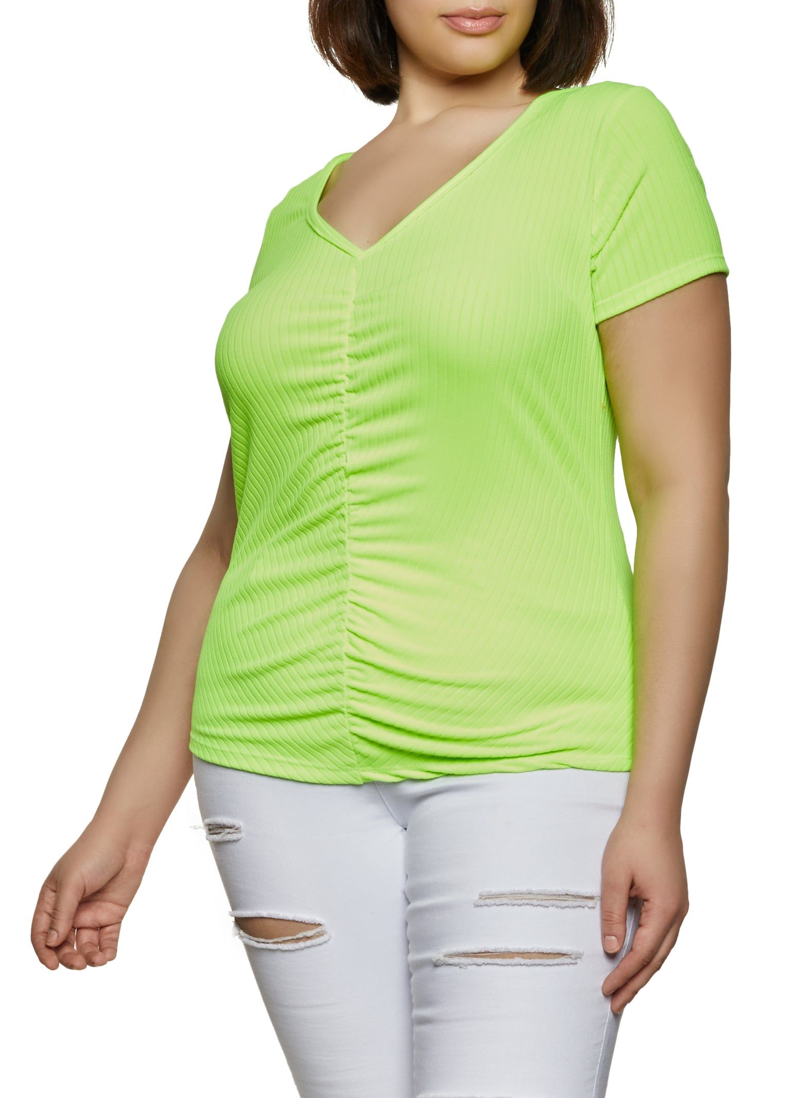 Plus Size Rib Knit Ruched Tee sold by Rainbow