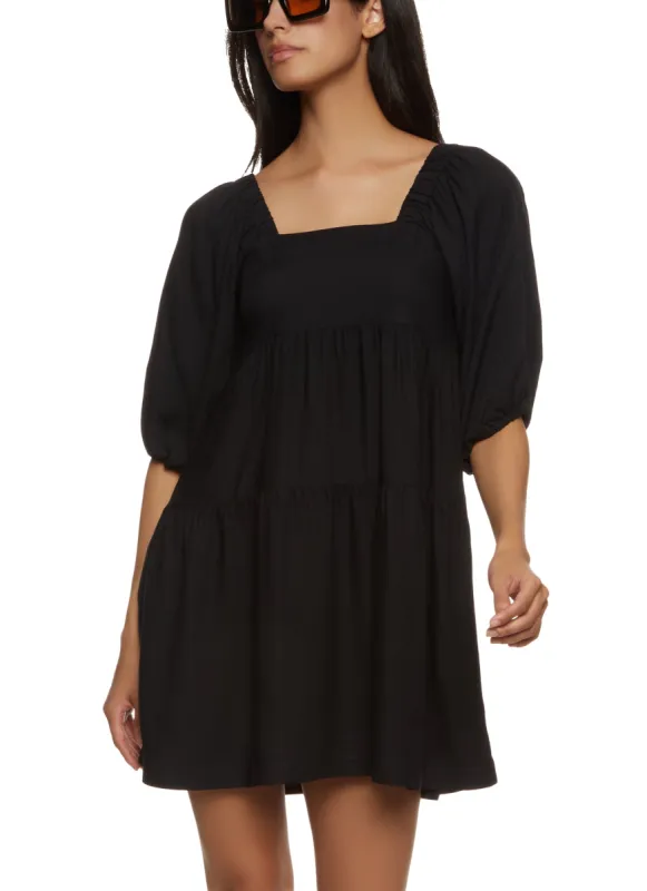 Bubble Sleeve Square Neck Tiered Dress sold by Rainbow