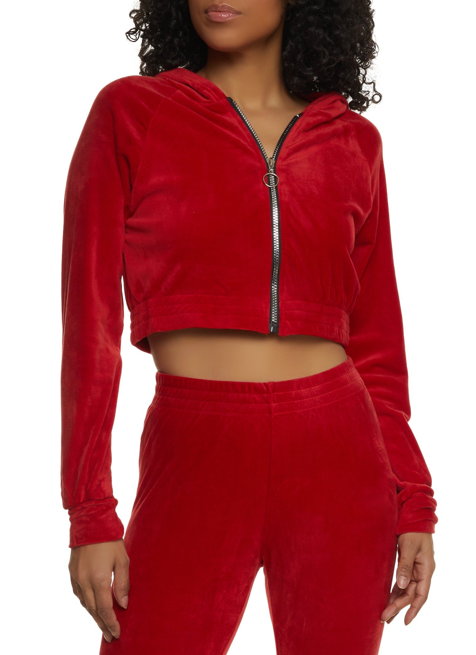 Velour Cropped Zip Front Hoodie sold by Rainbow