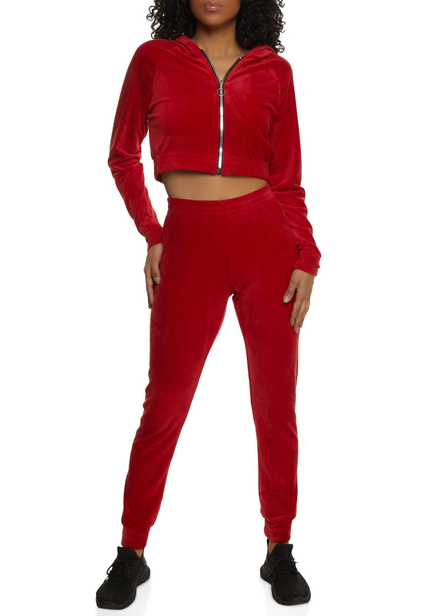 Velour Cropped Zip Front Hoodie sold by Rainbow product image thumbnail 2
