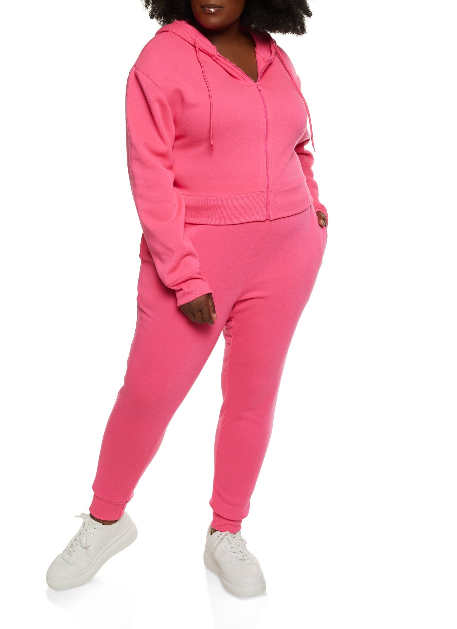 Plus Size Fleece Solid Zip Front Hoodie sold by Rainbow product image thumbnail 2