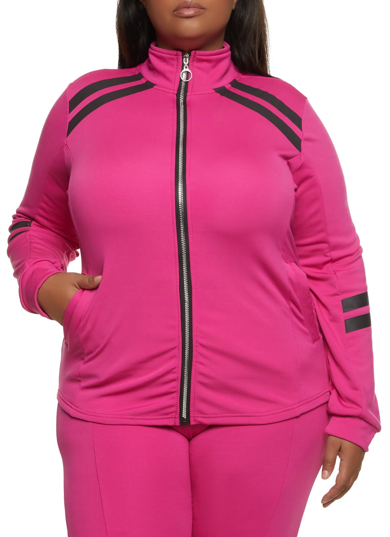 Plus Size Varsity Stripe Detail Track Jacket sold by Rainbow