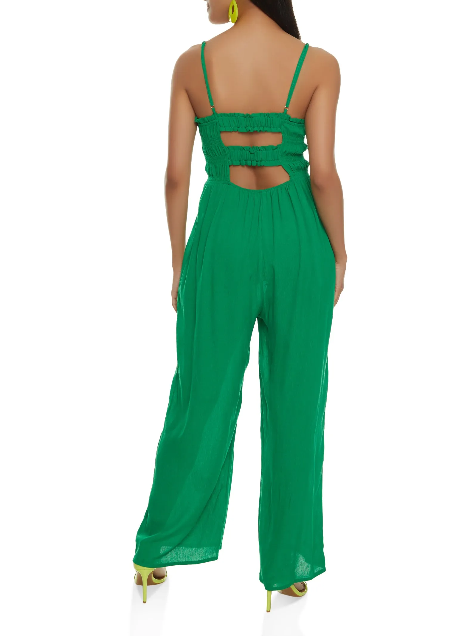 Gauze Knit Smocked Cut Out Back Cami Jumpsuit sold by Rainbow product image thumbnail 2