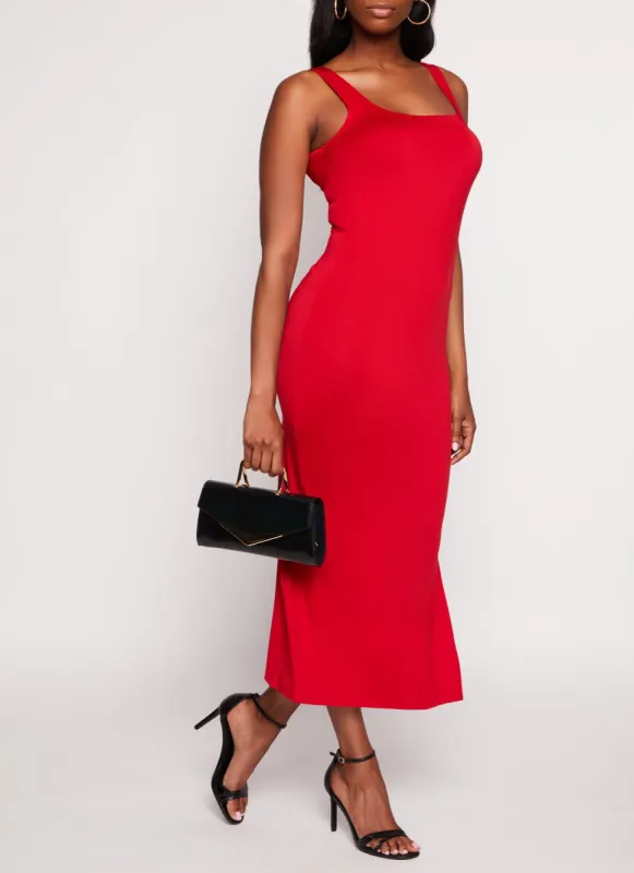 Square Neck Side Slit Maxi Tank Dress sold by Rainbow
