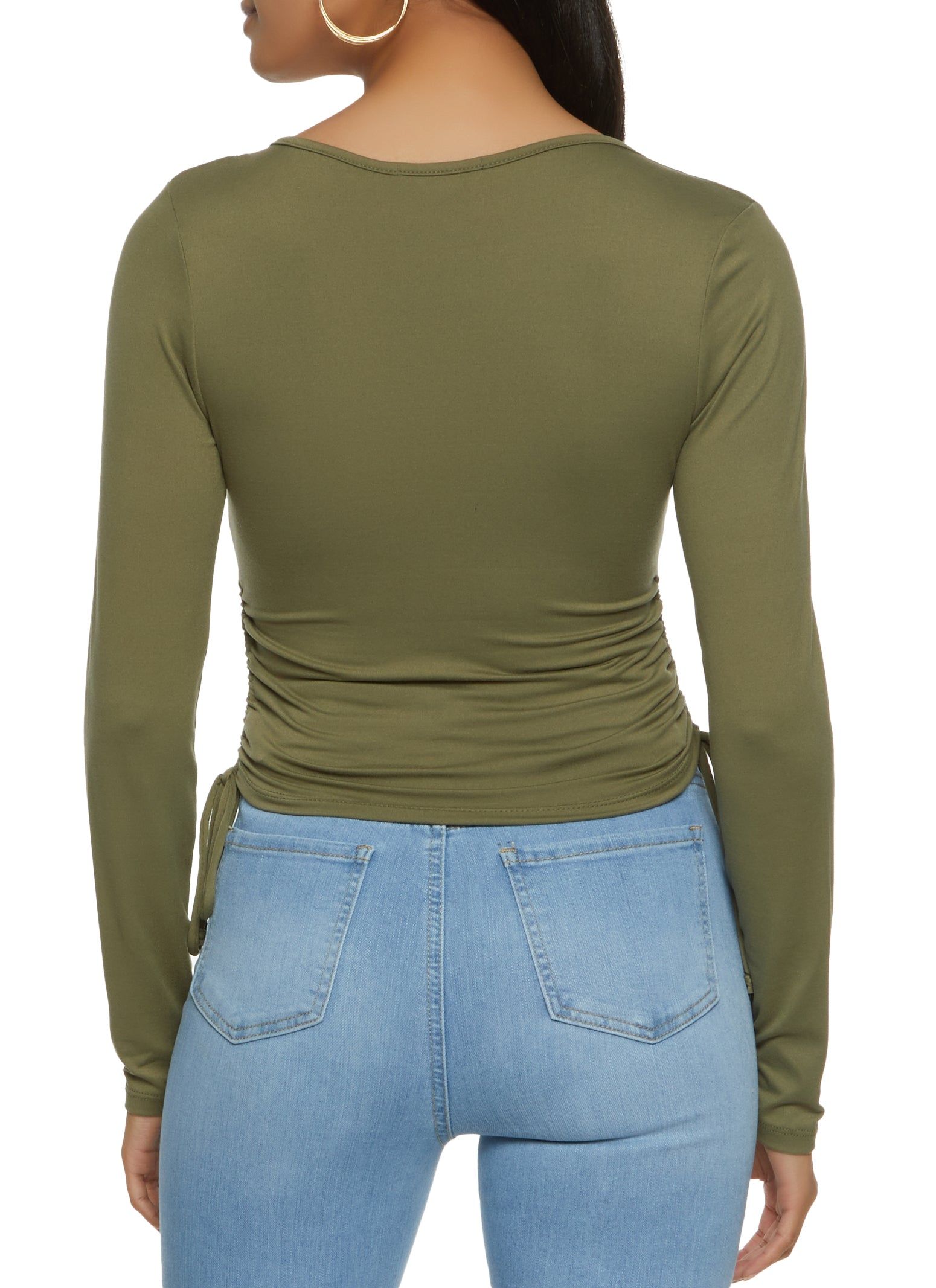 Solid Ruched Long Sleeve Wrap Top sold by Rainbow product image thumbnail 2