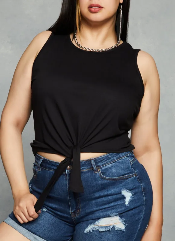 Plus Size Tie Front Tank Top sold by Rainbow