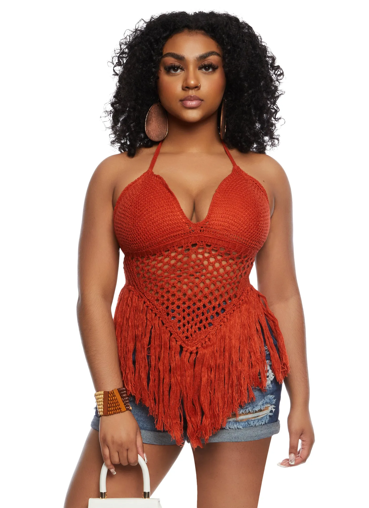 Crochet Fringe Halter Top sold by Rainbow