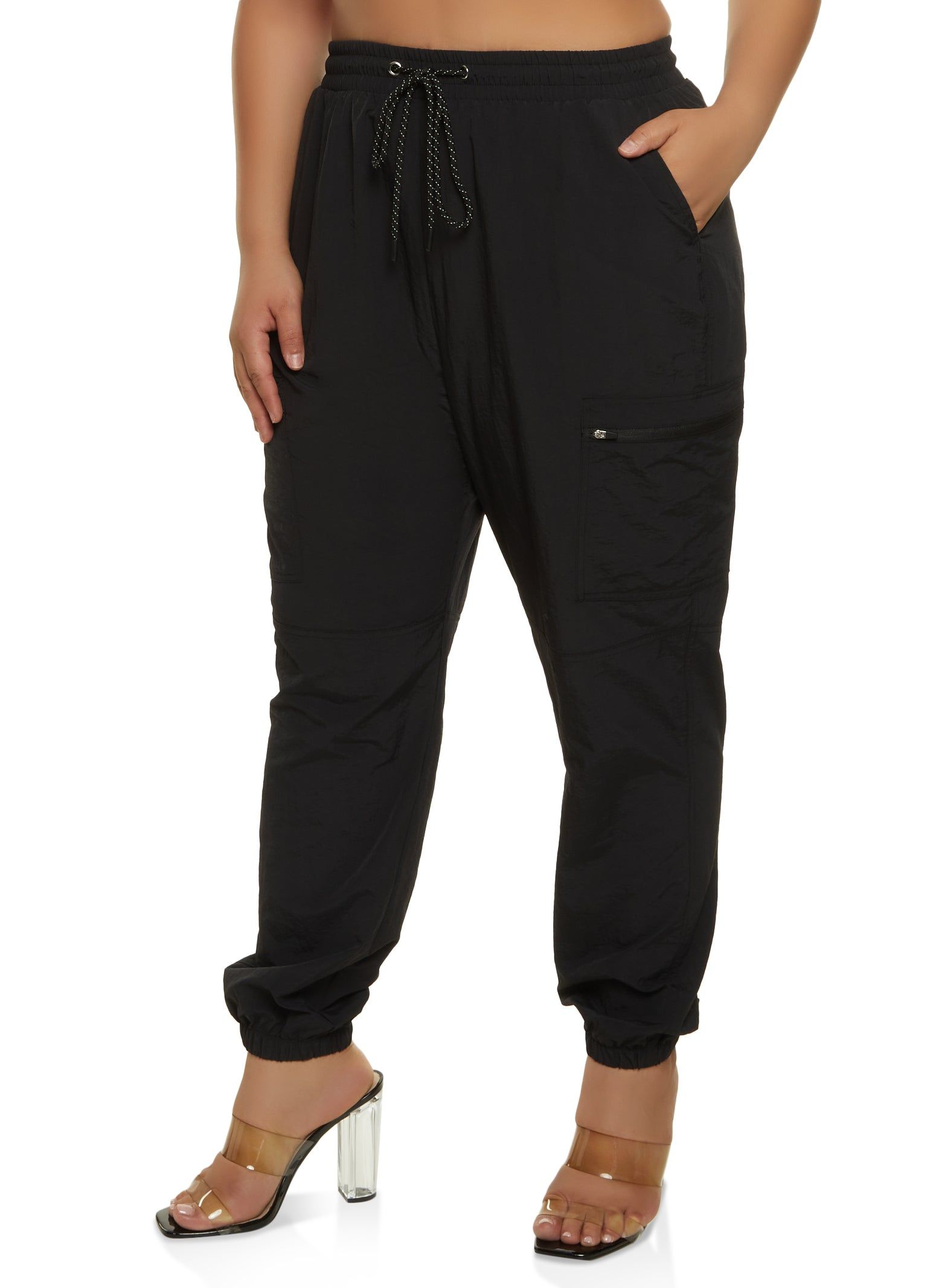 Plus Size Nylon Zip Pocket Cargo Joggers sold by Rainbow