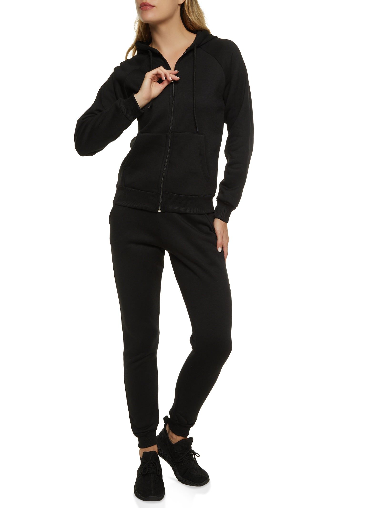 Solid Drawstring Zip Front Hoodie sold by Rainbow product image thumbnail 2