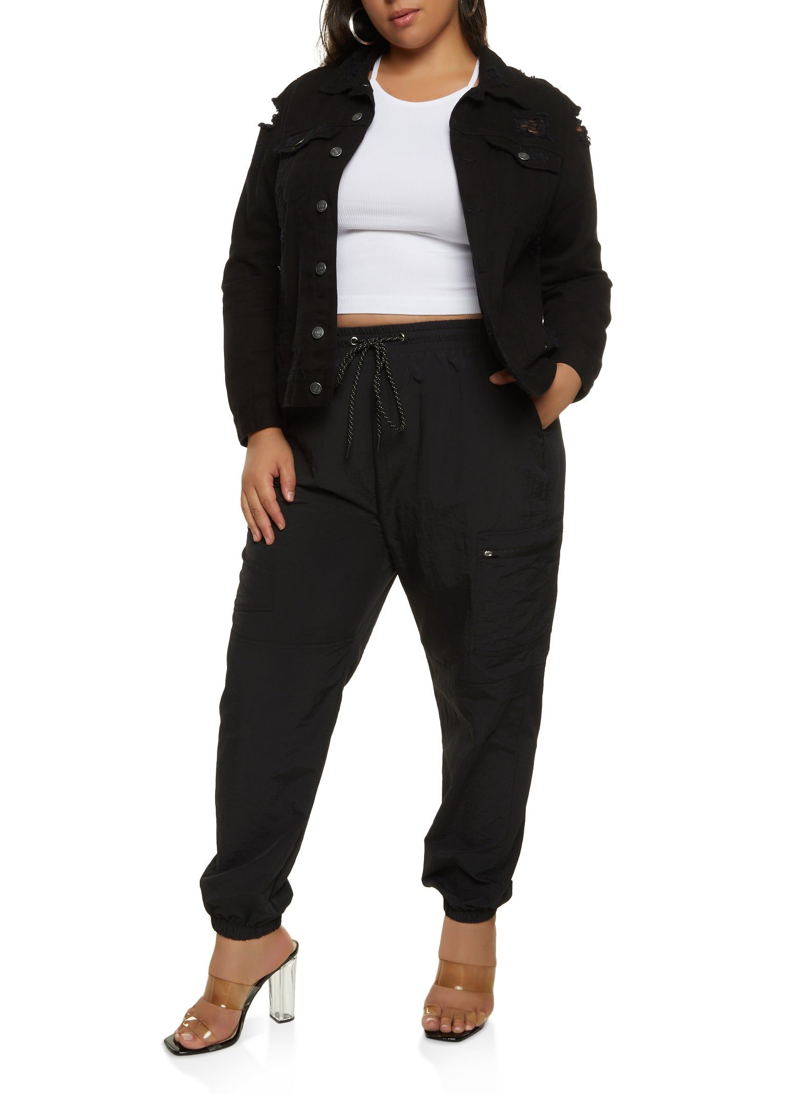 Plus Size Nylon Zip Pocket Cargo Joggers sold by Rainbow product image thumbnail 2