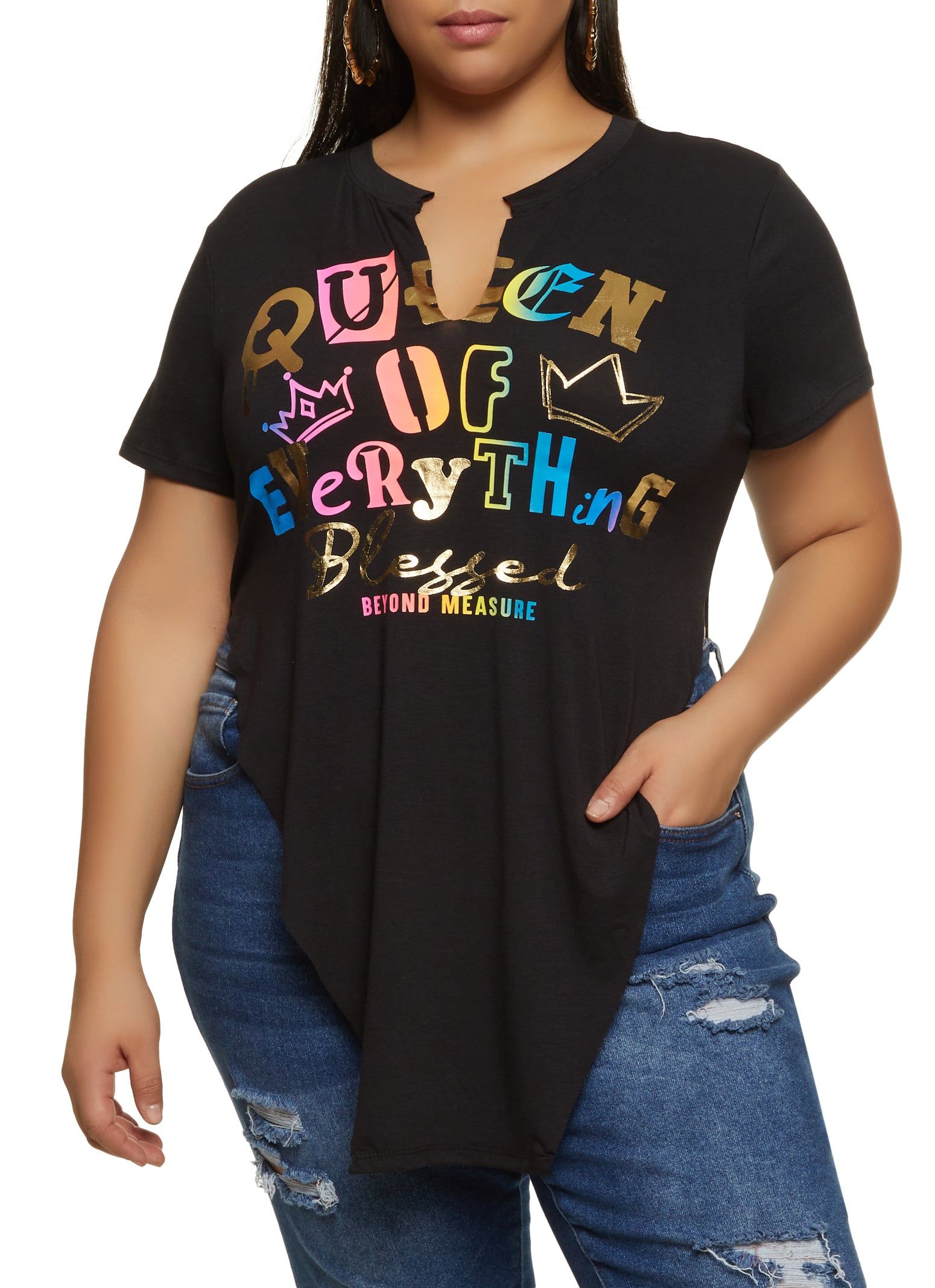 Plus Size Queen Of Everything Foiled Graphic Tee sold by Rainbow