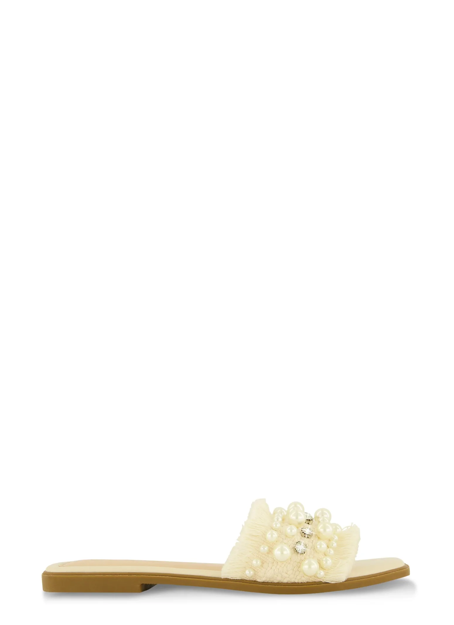 Frayed Faux Pearl Rhinestone Band Slide Sandals sold by Rainbow product image thumbnail 2