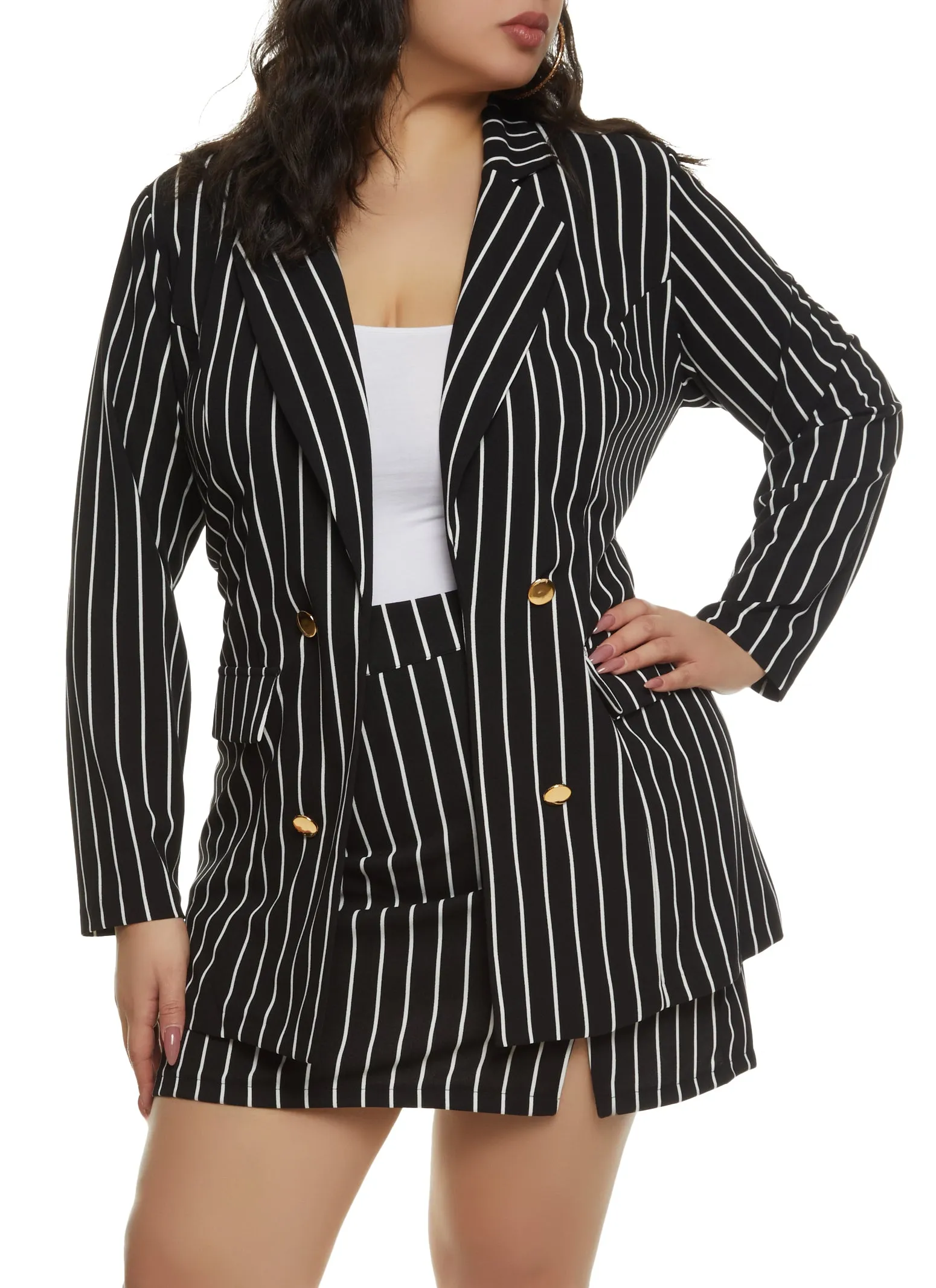 Plus Size Crepe Knit Striped Button Front Blazer sold by Rainbow product image thumbnail 2