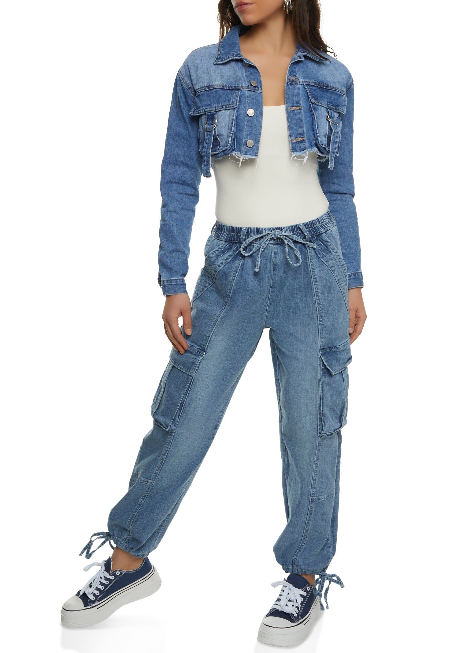 Almost Famous Cargo Pocket Cropped Jean Jacket sold by Rainbow product image thumbnail 2