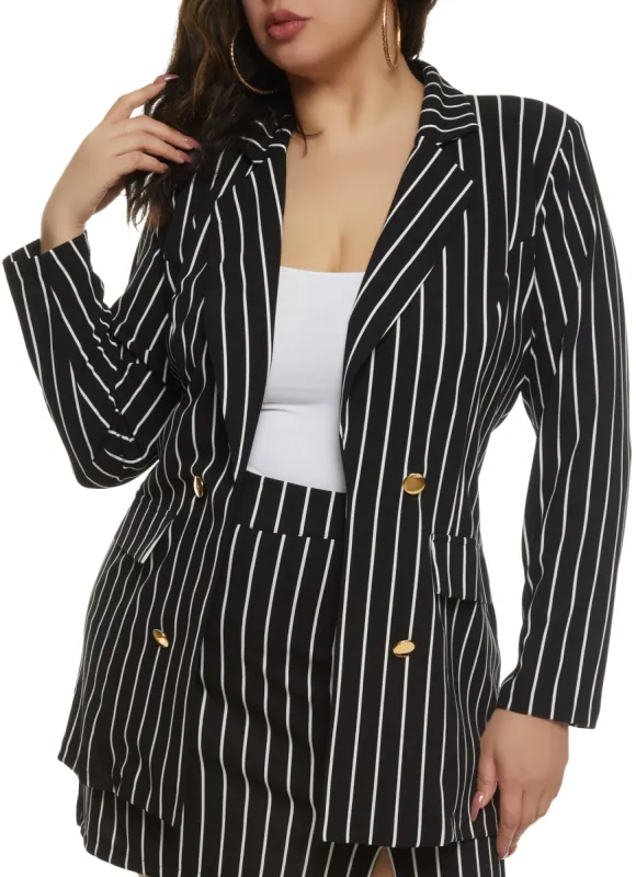 Plus Size Crepe Knit Striped Button Front Blazer sold by Rainbow